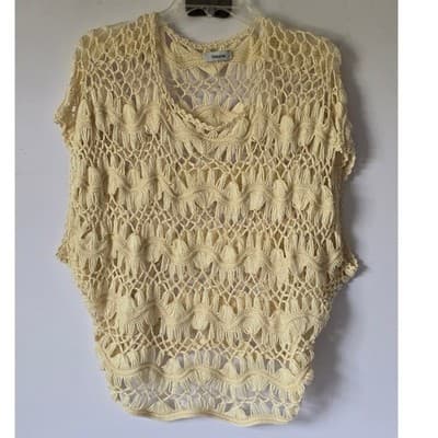Tashon Cream Crochet Knit Fringe Top Boho Festival Beach Cover Up - Thumbnail 11