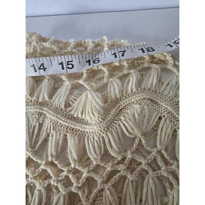 Tashon Cream Crochet Knit Fringe Top Boho Festival Beach Cover Up - Thumbnail 4