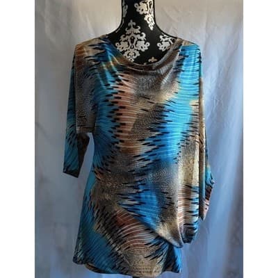 TOUCH EXPRESS Abstract Print Dolman Sleeve Cowl Neck Top Womens XL - Image 1