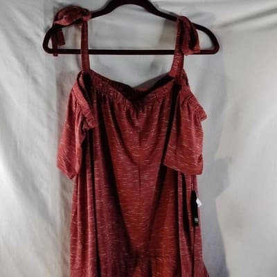 NWT A.N.A Tie Cold Shoulder Ruffle Top Blouse A New Approach Red Womens Size L - Image 1
