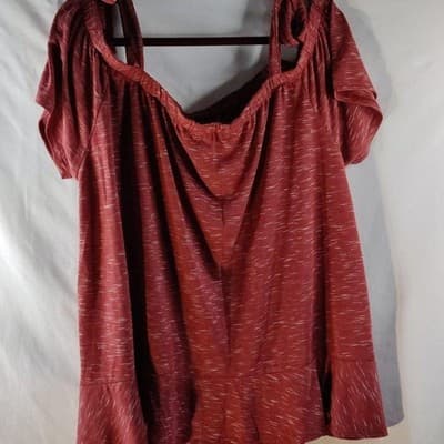NWT A.N.A Tie Cold Shoulder Ruffle Top Blouse A New Approach Red Womens Size L - Thumbnail 2