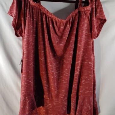 NWT A.N.A Tie Cold Shoulder Ruffle Top Blouse A New Approach Red Womens Size L - Thumbnail 3