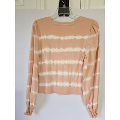 DKNY JEANS Women's Tie Dye Cropped Long Sleeve Top Peach White Size L - Thumbnail 2