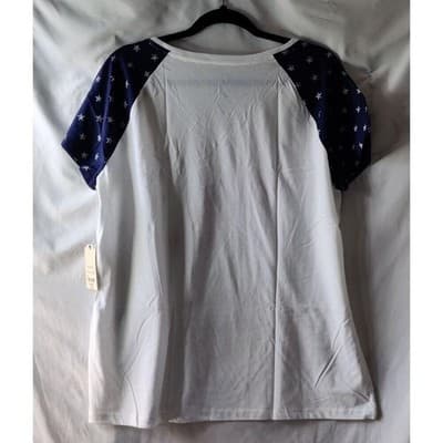 St John's Bay Womens V-Neck T-Shirt Short Sleeve Navy/White Start Print 2XL - Thumbnail 3