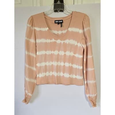 DKNY JEANS Women's Tie Dye Cropped Long Sleeve Top Peach White Size L - Thumbnail 12