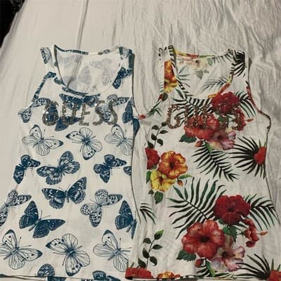 Guess Women's Multicolor Floral Sequin Tank Tops Set of 2 Sleeveless Casual S - Image 1