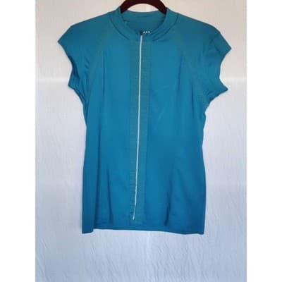 Title Nine Women's Full Zip Teal Cap Sleeve Top Size M - Image 1
