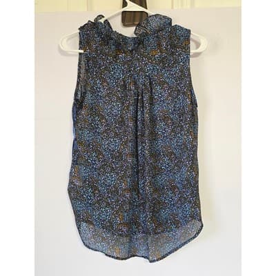 Ophelia Roe Sleeveless Ruffle Neck Blouse Blue Abstract Print Women's Size S - Thumbnail 2