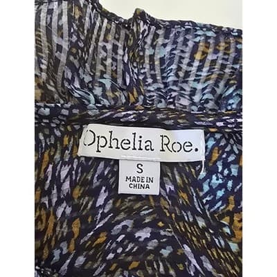 Ophelia Roe Sleeveless Ruffle Neck Blouse Blue Abstract Print Women's Size S - Thumbnail 3