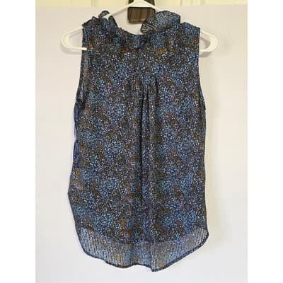 Ophelia Roe Sleeveless Ruffle Neck Blouse Blue Abstract Print Women's Size S - Thumbnail 9