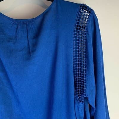 Joseph A Womens Crinkle Blouse Crochet Detail Top Blue Size Large - Thumbnail 11
