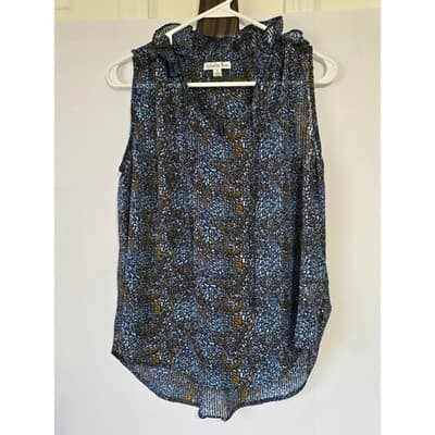 Ophelia Roe Sleeveless Ruffle Neck Blouse Blue Abstract Print Women's Size S - Thumbnail 10