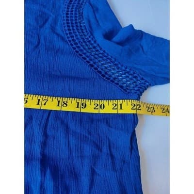 Joseph A Womens Crinkle Blouse Crochet Detail Top Blue Size Large - Thumbnail 8