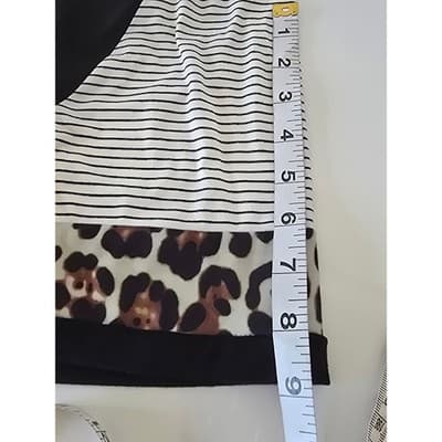 ADIBOSY Black Leopard Stripe Raglan Tee Shirt Top Women's L - Thumbnail 6