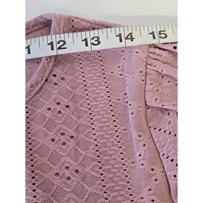 Fashion Women's Mauve Lace Knit Short Sleeve Top Size L - Thumbnail 4