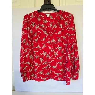 Liz Claiborne Red Floral Print Long Sleeve Blouse Top Womens XL - Image 1