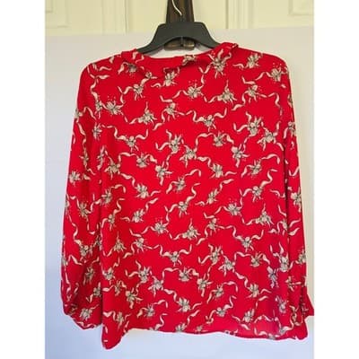 Liz Claiborne Red Floral Print Long Sleeve Blouse Top Womens XL - Thumbnail 2