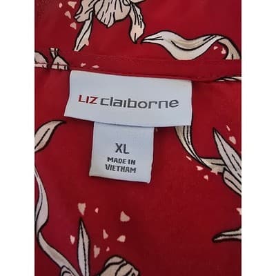 Liz Claiborne Red Floral Print Long Sleeve Blouse Top Womens XL - Thumbnail 3