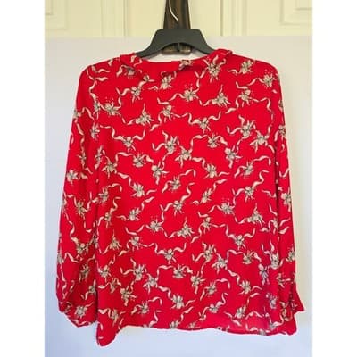 Liz Claiborne Red Floral Print Long Sleeve Blouse Top Womens XL - Thumbnail 9