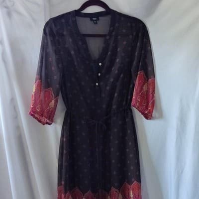 Mossimo Women's Chiffon Button 3/4 Sleeve Drawstring Waist Dress SZ XS - Image 1