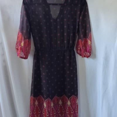 Mossimo Women's Chiffon Button 3/4 Sleeve Drawstring Waist Dress SZ XS - Thumbnail 2