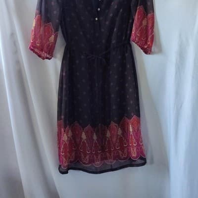 Mossimo Women's Chiffon Button 3/4 Sleeve Drawstring Waist Dress SZ XS - Thumbnail 4