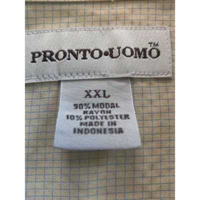 Pronto Uomo Rayon Shirt Mens XXL 2XL Yellow Short Sleeve Button Front - Thumbnail 5