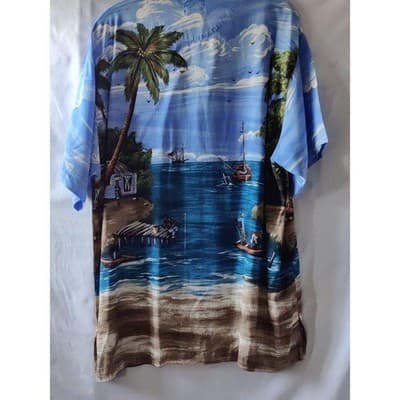 Mens Hawaiian Shirt Size L Global Tracking GPS Blue Short Sleeve Button Up - Thumbnail 2