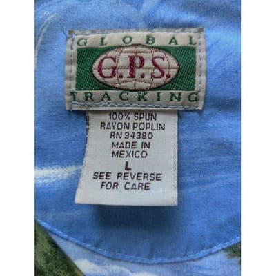 Mens Hawaiian Shirt Size L Global Tracking GPS Blue Short Sleeve Button Up - Thumbnail 4
