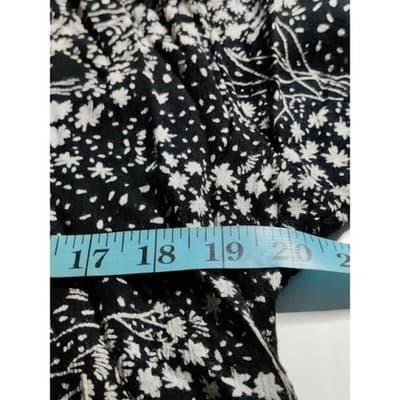 Pearls Black White Floral Dotted V Neck Short Sleeve Midi Dress Size Plus - Thumbnail 5