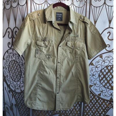 Seven Souls Mens Snap Shirt Short Sleeve Collared Pockets Gray Size Medium - Thumbnail 2