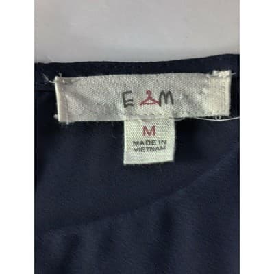 E&M Womens Chiffon Ruffle Short Sleeve Pullover Top Blouse Navy Blue Size M - Thumbnail 4