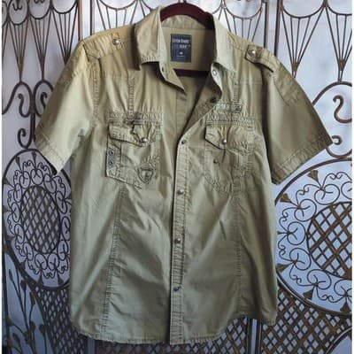 Seven Souls Mens Snap Shirt Short Sleeve Collared Pockets Gray Size Medium - Image 1