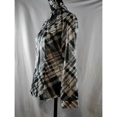 Chico's Size 0 Womens Button Up Long Sleeve Shirt Top Blouse Green & White - Thumbnail 4