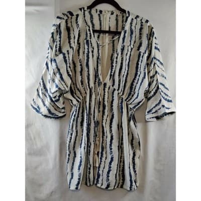EN CREME Tie Dye Print Kimono Sleeve Mini Dress with Drawstring Waist - Image 1