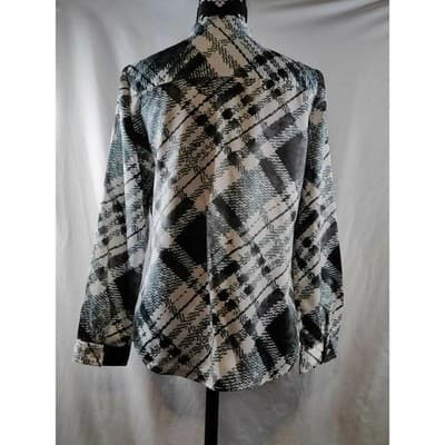 Chico's Size 0 Womens Button Up Long Sleeve Shirt Top Blouse Green & White - Thumbnail 3