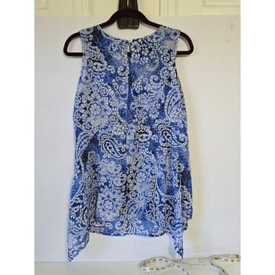 Fever Women Blue White Floral Lace Print Sleeveless Keyhole Neck Tank Top S - Thumbnail 7