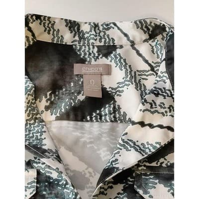 Chico's Size 0 Womens Button Up Long Sleeve Shirt Top Blouse Green & White - Thumbnail 5