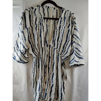 EN CREME Tie Dye Print Kimono Sleeve Mini Dress with Drawstring Waist - Thumbnail 6