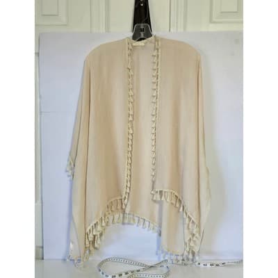 Evelyn K New York Beige Tassel Kimono Cardigan Cover Up - Thumbnail 10