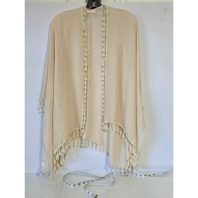 Evelyn K New York Beige Tassel Kimono Cardigan Cover Up - Image 1