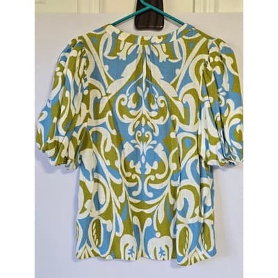 CeCe Blouse Puff Sleeve Split Neck Geometric Print Women's M - Thumbnail 9
