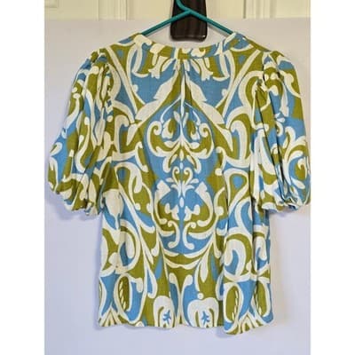 CeCe Blouse Puff Sleeve Split Neck Geometric Print Women's M - Thumbnail 2