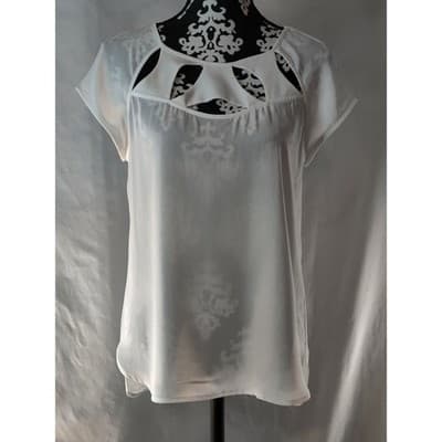 Ro & De Sheer Cut Out White Short Sleeve Top Women's Size Small - Image 1