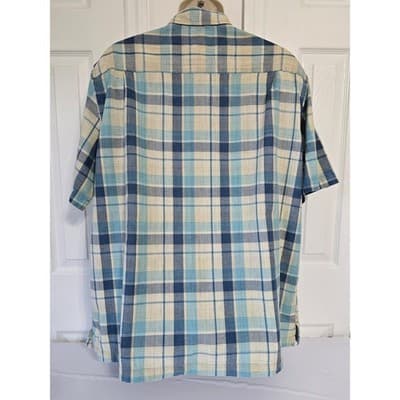 St Johns Bay Madras Shirt Mens Large Blue Plaid Short Sleeve Cotton Button Down - Thumbnail 9