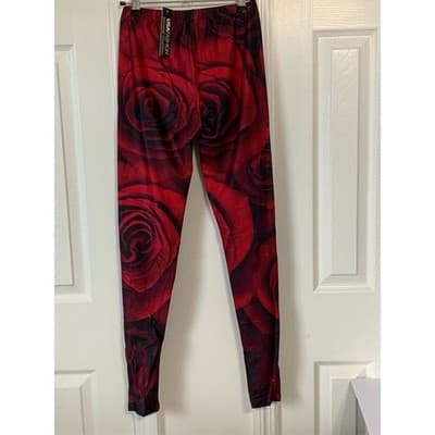 Red Rose Print Yoga Leggings Women's One Size Casual Stretchy Pants - Thumbnail 8
