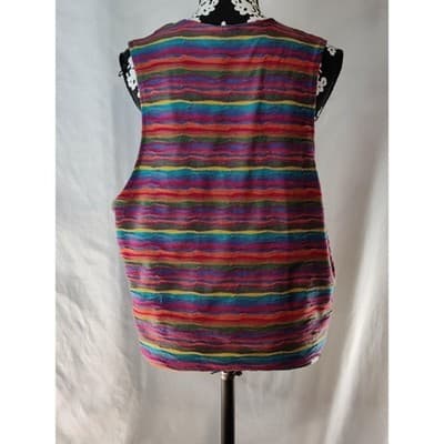 Jazz Sport California Vintage Multicolor Striped Textured Button Front Vest L - Thumbnail 2