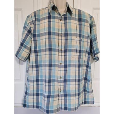 St Johns Bay Madras Shirt Mens Large Blue Plaid Short Sleeve Cotton Button Down - Thumbnail 11