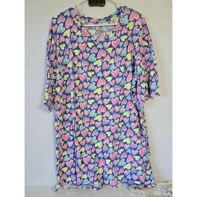 Secret Treasures Sleepwear L XL XG Blue Multi Heart Print Nightgown Dress - Image 1