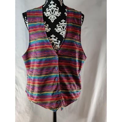 Jazz Sport California Vintage Multicolor Striped Textured Button Front Vest L - Image 1